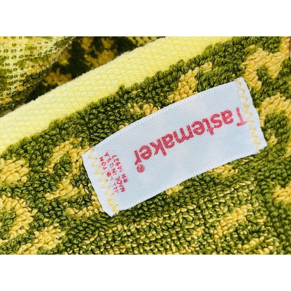Vintage 1970s Tastemaker Fringe Bath Towel Avocado Green Yellow Floral Fringed - Picture 3 of 5